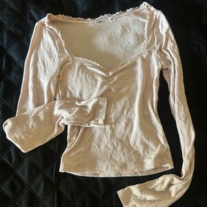 H&M Light Pink Long Sleeve Top with Lace Trim